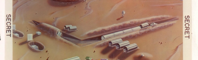 Landscape painting of a lunar outpost design, featured in the US Army Ballistic Missile Agency’s Project Horizon draft report in 1959.